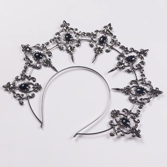 Gothic Halo Crown Silver Baroque Headpiece for Women Wedding Costume main image 6